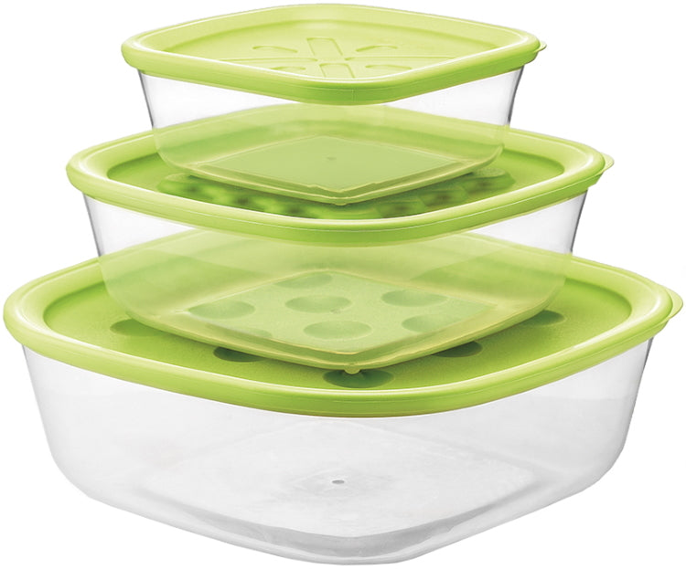 Guzzini 3-Set Square Containers – Lime Green Lids